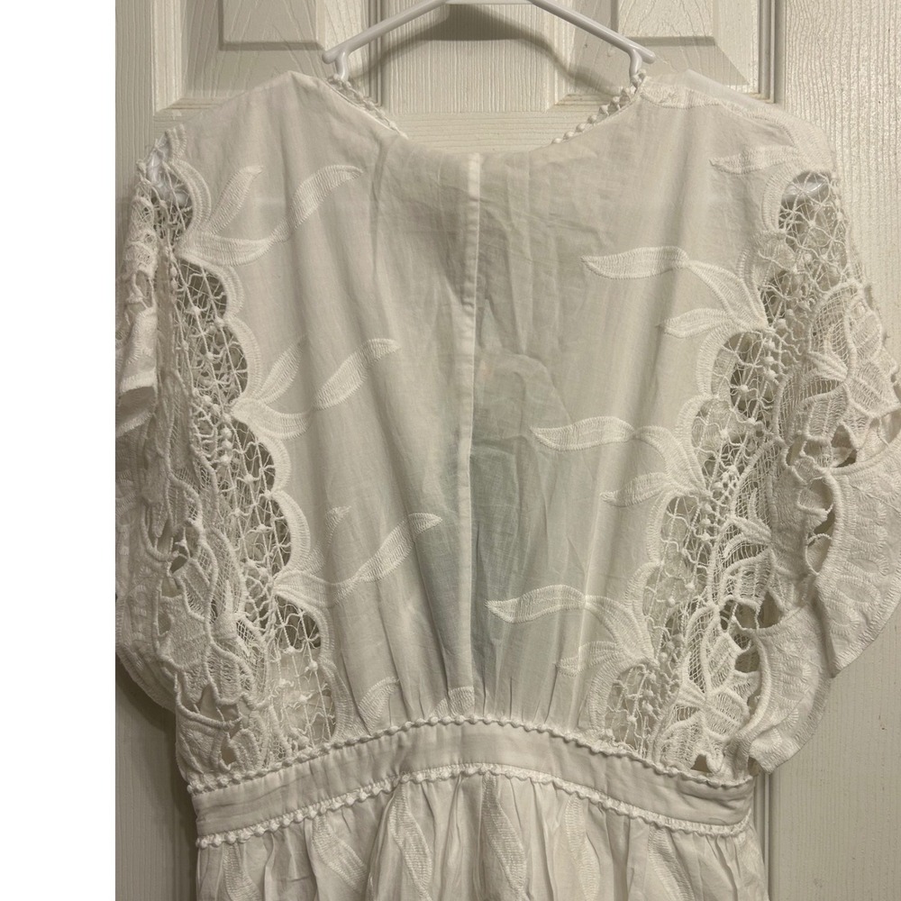 Farm Rio White Lace Eyelet Tiered Midi Dress Womens Medium New With Tags Cotton - Picture 5 of 8